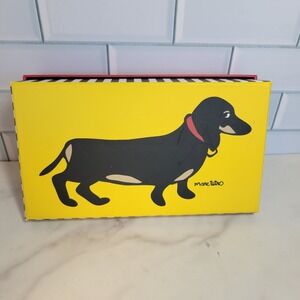 Marc Tetro Dachshund Puppy Dog Zip Around Wallet Yellow Vegan PVC NWT